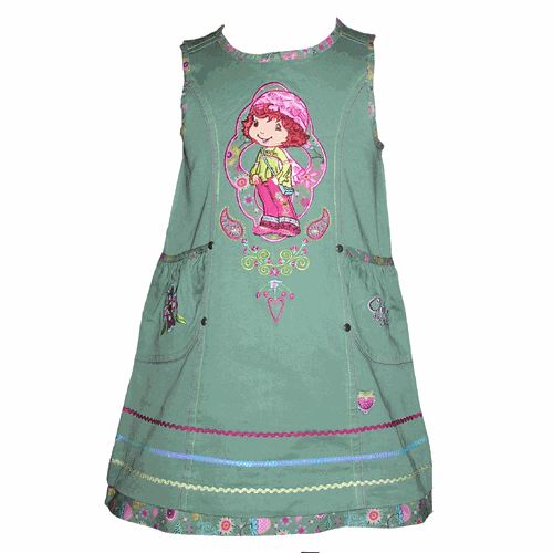 Robe brod�e Charlotte aux fraises verte