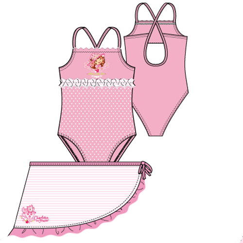Maillot de bain rose plus par�o ray� Charlotte aux fraises
