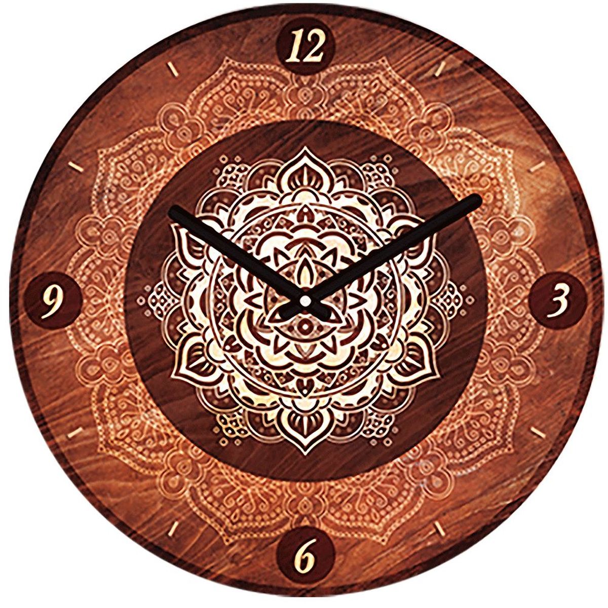 Horloge Boho en bois 28 cm - Mandala Marron