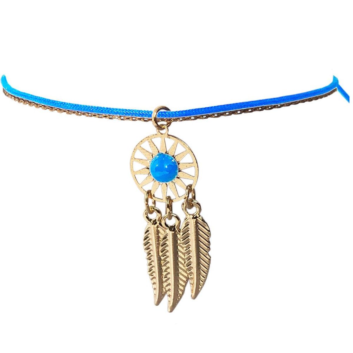 Bracelet Fantaisie Attrape Rve Boho dor - Bleu Ciel