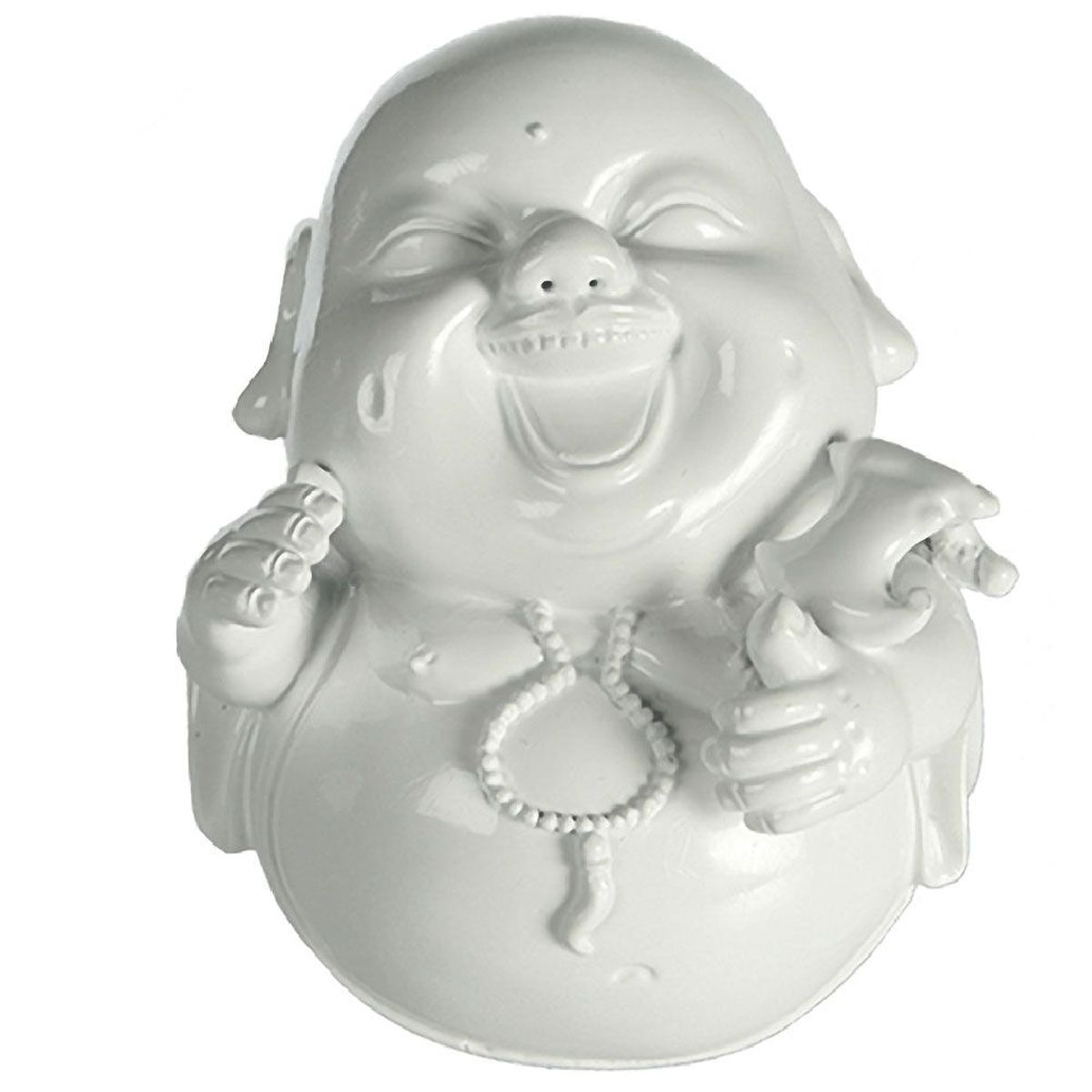 Figurine Bouddha Rieur en rsine blanche 10 cm
