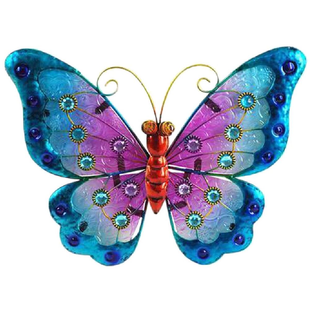 Dcoration murale Papillon en mtal et verre Bleu 21 x 25 cm