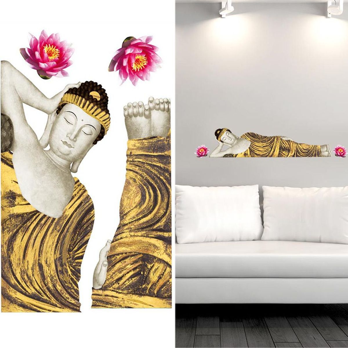 Stickers Bouddha et Lotus planche de 50 x 70 cm