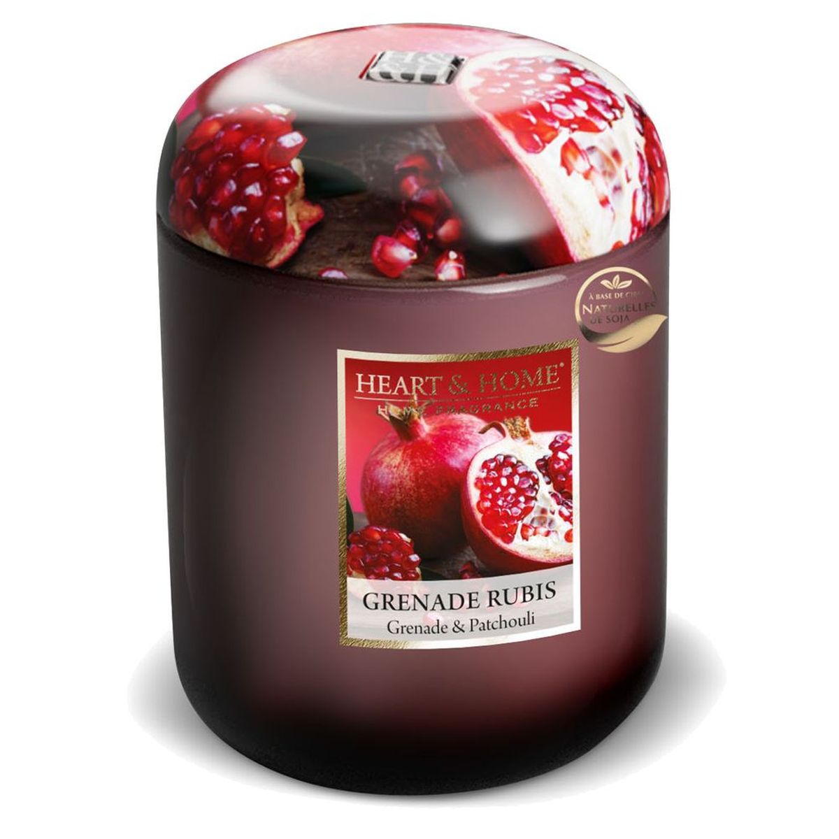 Grande bougie Heart and Home 70 heures - Grenade Rubis