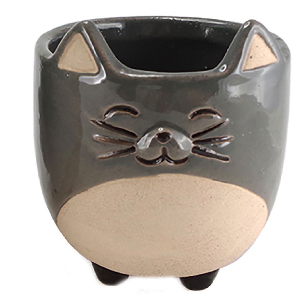 Cache pot chat en cramique - Gris