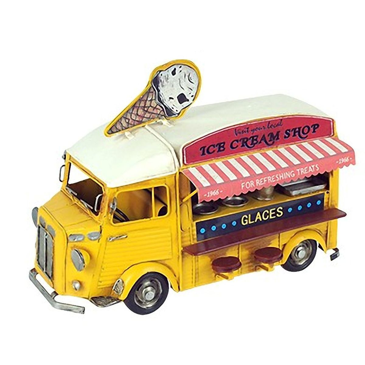 Camion Glacier ancien jaune en métal 28 cm camion glacier jouet ancien