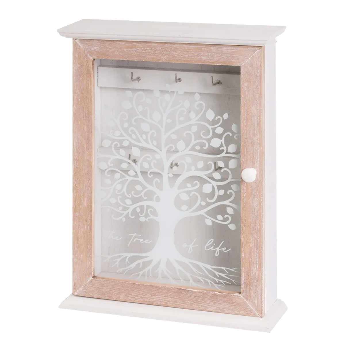 Boite  cls Arbre de vie en bois blanc patin et vieilli