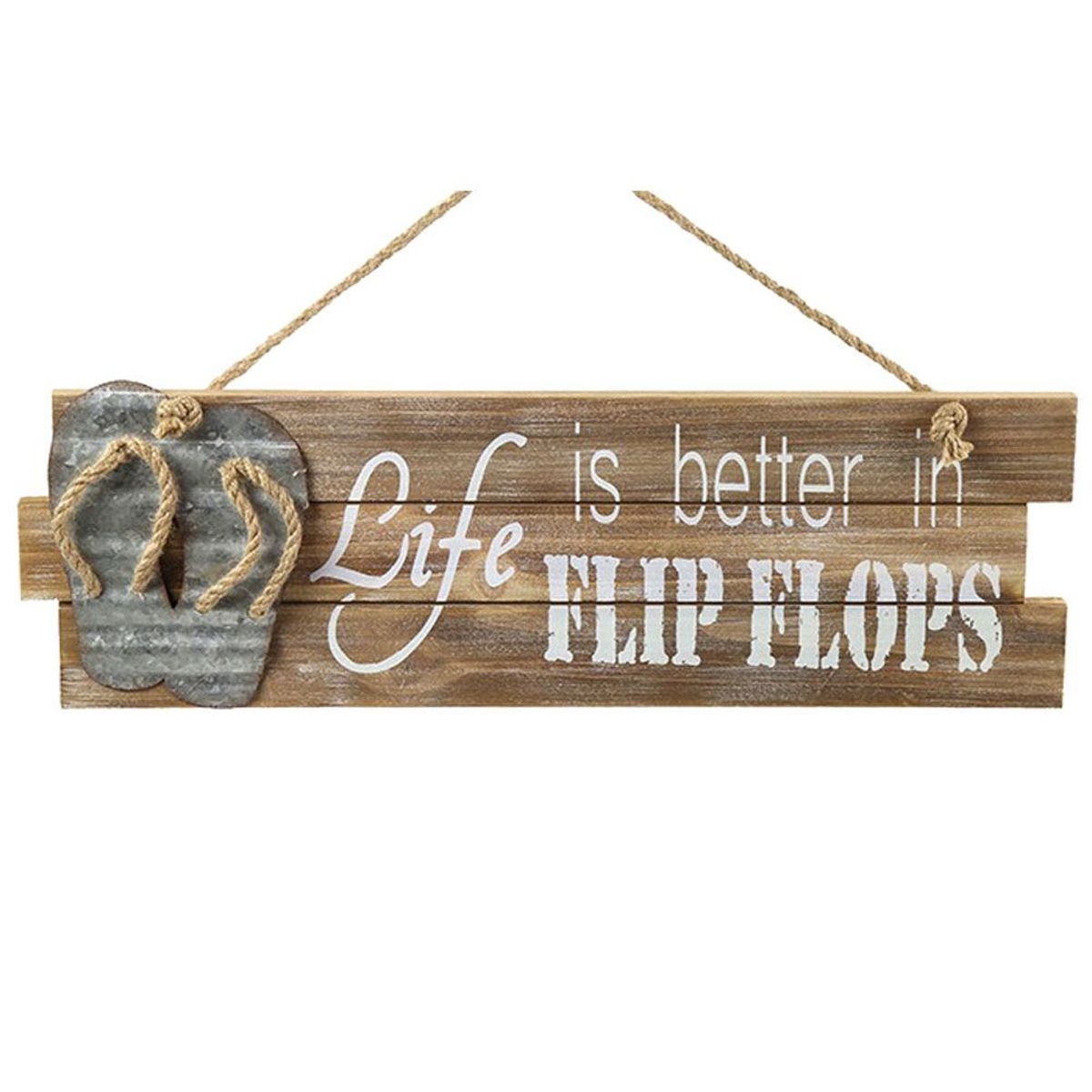Pancarte en bois - La vie est plus cool en tongs