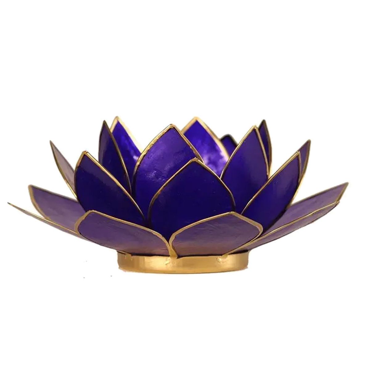 Photophore Fleur de Lotus Indigo finition dore Chakra 6