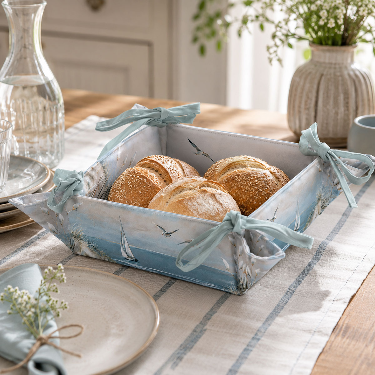 Corbeille � pain en coton bord de mer 20 x 20 x 7 cm