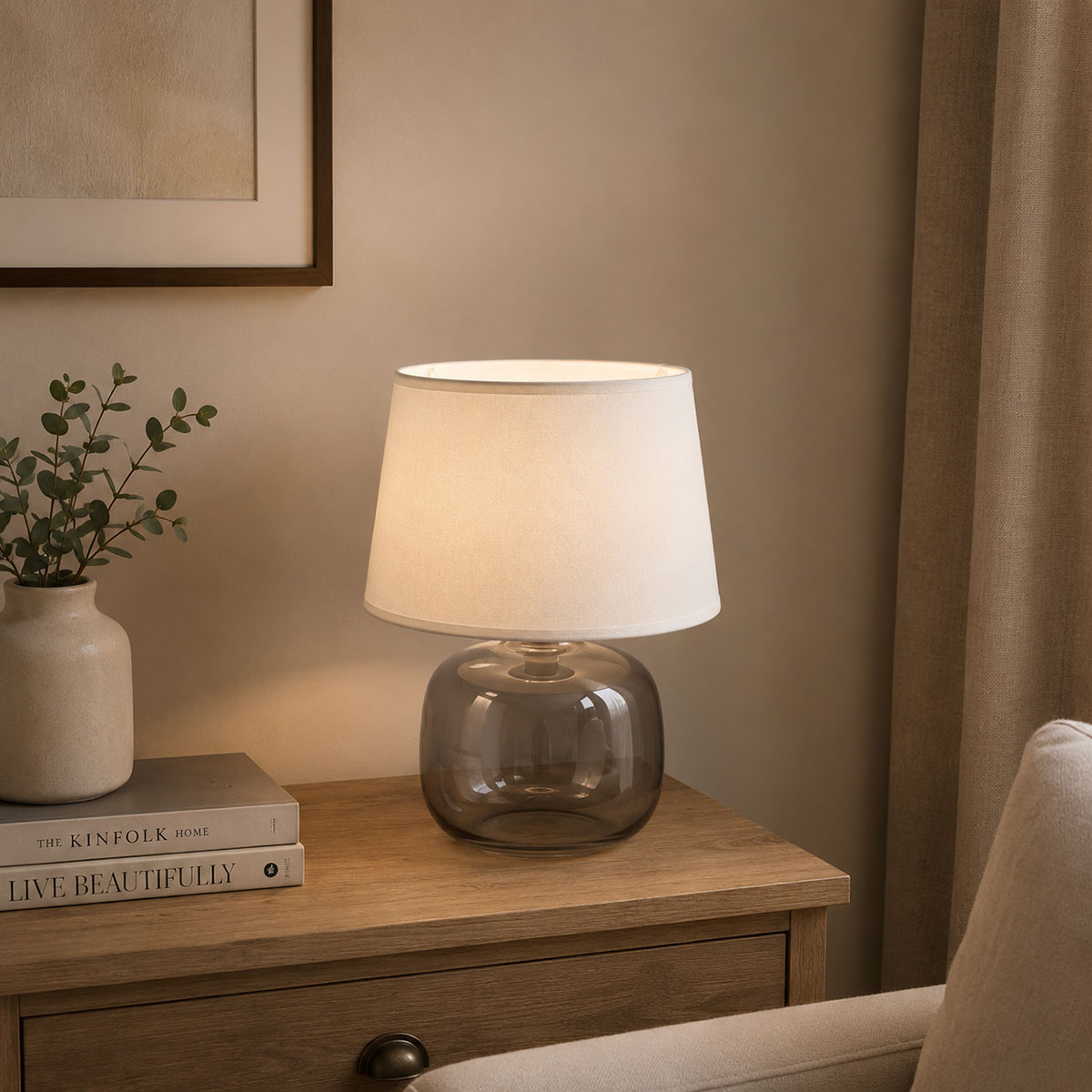 Lampe de table en verre gris argent 37 cm