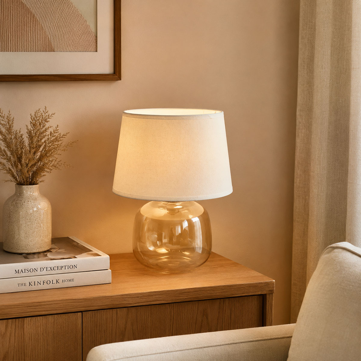Lampe de table en verre beige dor� 37 cm