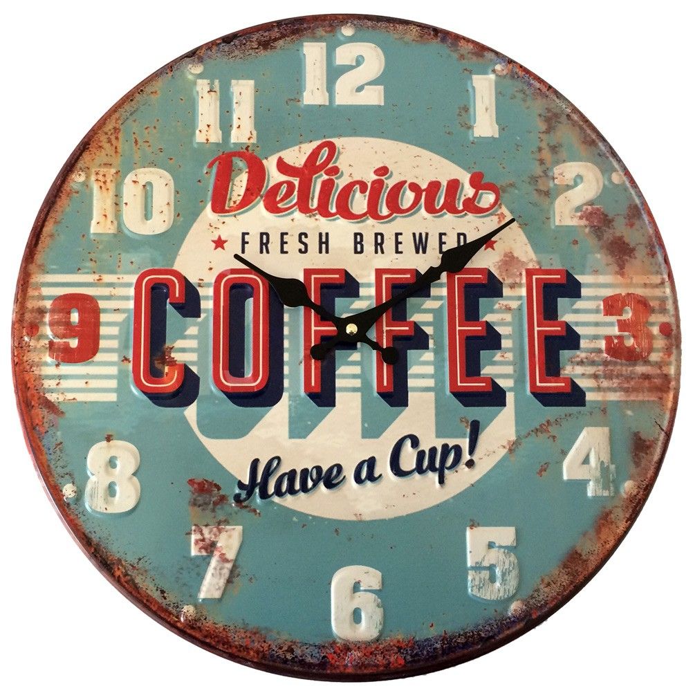 Horloge decoration pendule cuisine murale en métal coffee