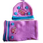 Ensemble Bonnet/Echarpe Charlotte aux fraises rose