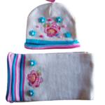 Ensemble Bonnet/Echarpe Charlotte aux fraises beige