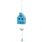 Suspension Photophore maisonnette et oiseau bleue 70 cm