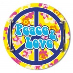 Grand plateau rond en verre Peace and Love
