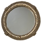 Miroir rond en jute tresse et perles de bois 30 cm