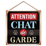 Plaque Dcorative - Attention Chat de Garde - 20 cm