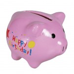 Tirelire cochon rose en céramique miniature Happy Birthday Tirelire cochon rose en céramique miniature Happy Birthday