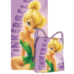 Drap de bain F�e Clochette et son sac int�gr�