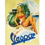 Grande Plaque m�tal Vespa Piaggio Pin-up Blonde