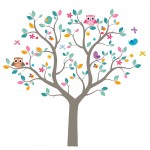 Sticker Mural dcoratif arbre  hiboux