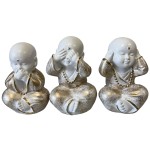 Petits moines de la sagesse en cramique - blanc et or