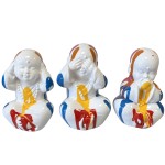 Petits moines de la sagesse en cramique - blanc et multicolore