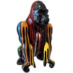 Statuette Gorille en cramique noire finition multicolore 37 cm