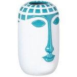 Vase Visage en cramique Blanche et Turquoise 20 cm