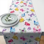 Chemin de table nue de Papillons en coton - 40 x 150 cm