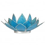 Photophore Fleur de Lotus bleu finition argente Chakra 5