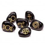6 Pierres Symboles Wicca en agate noire - Sorcellerie
