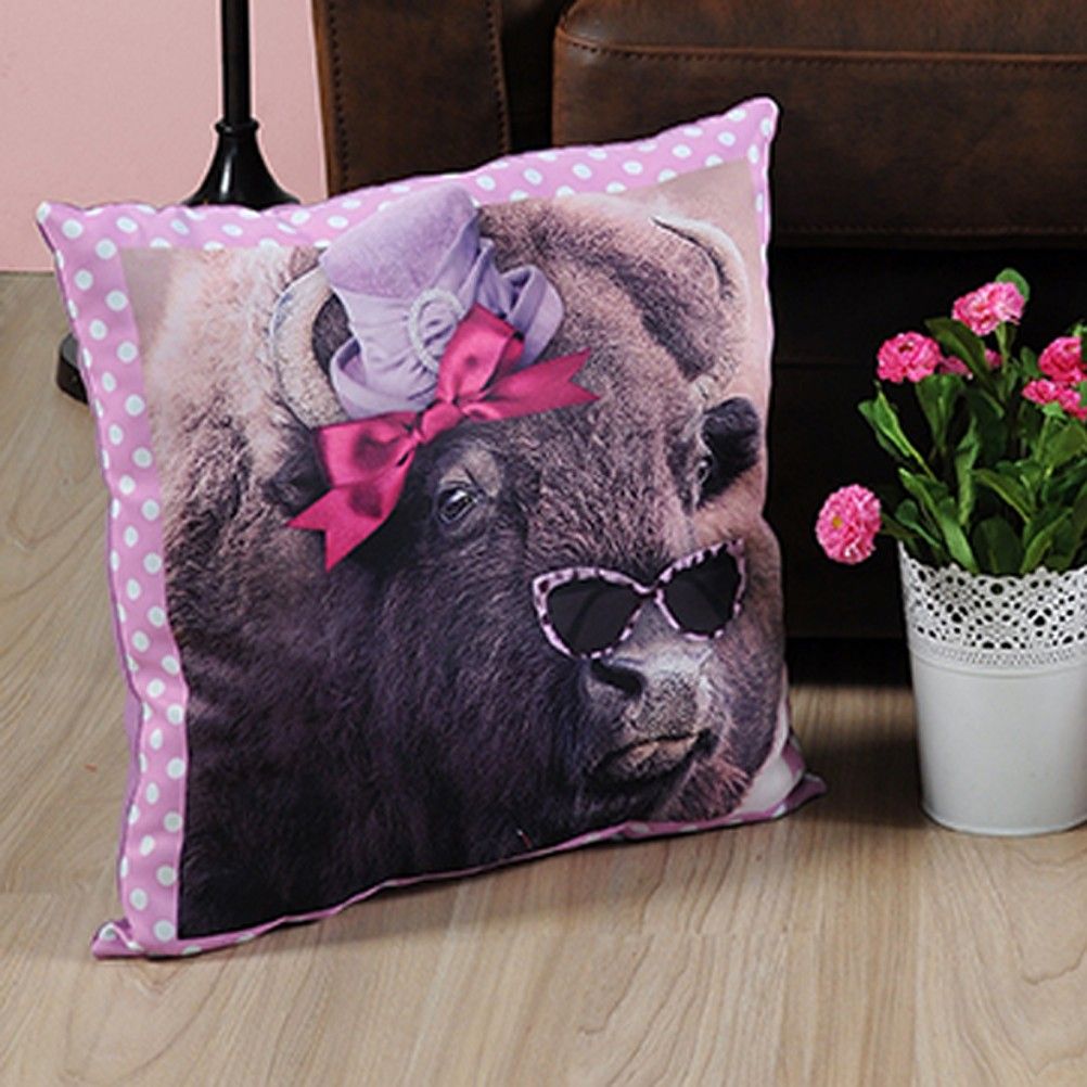 Coussin dhoussable Bison girly 40 x 40 cm