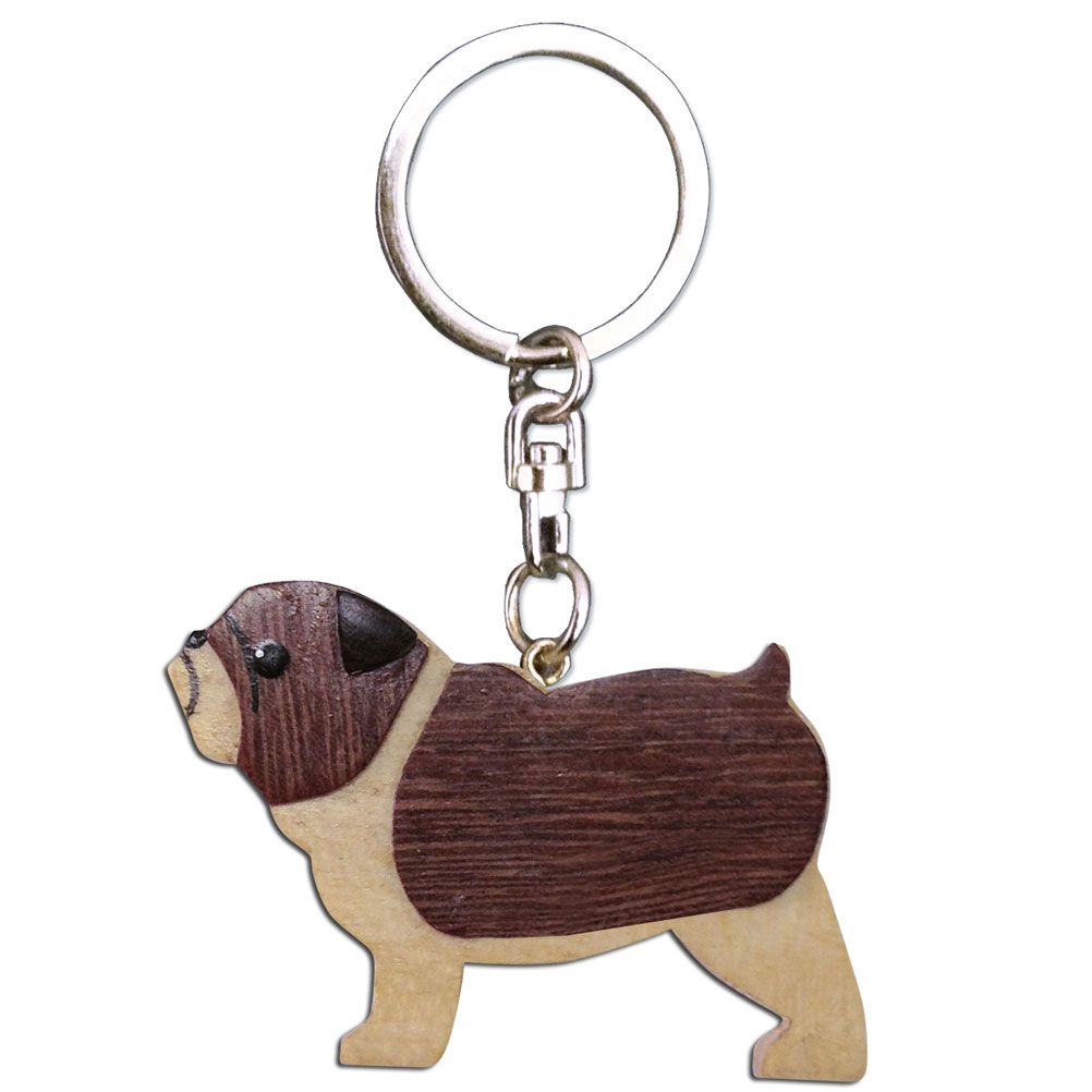 Porte-cls en bois chien Bulldog