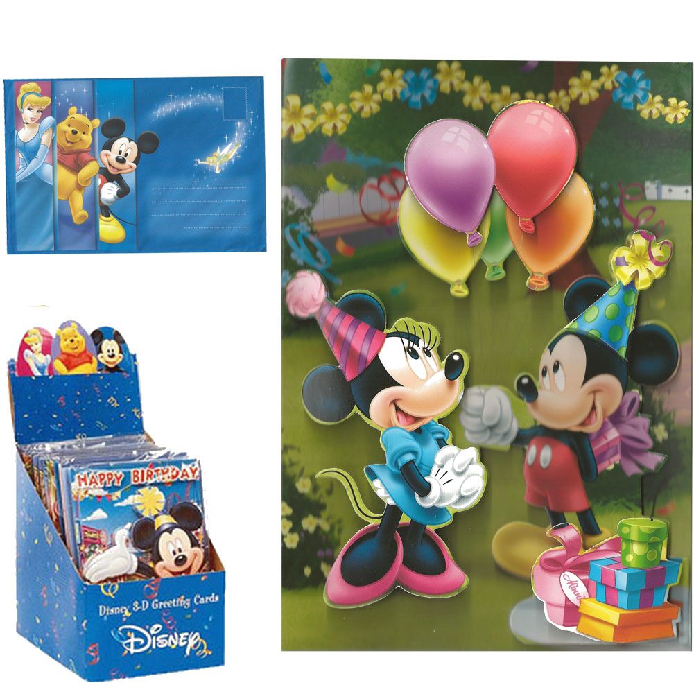 Carte Anniversaire 3D Mickey et Minnie Mouse bouquet de Ballons