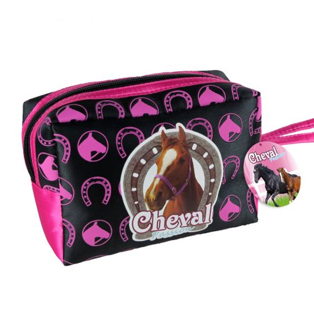 Pochette Cosmtique Cheval Passion Fer  cheval Noire et rose