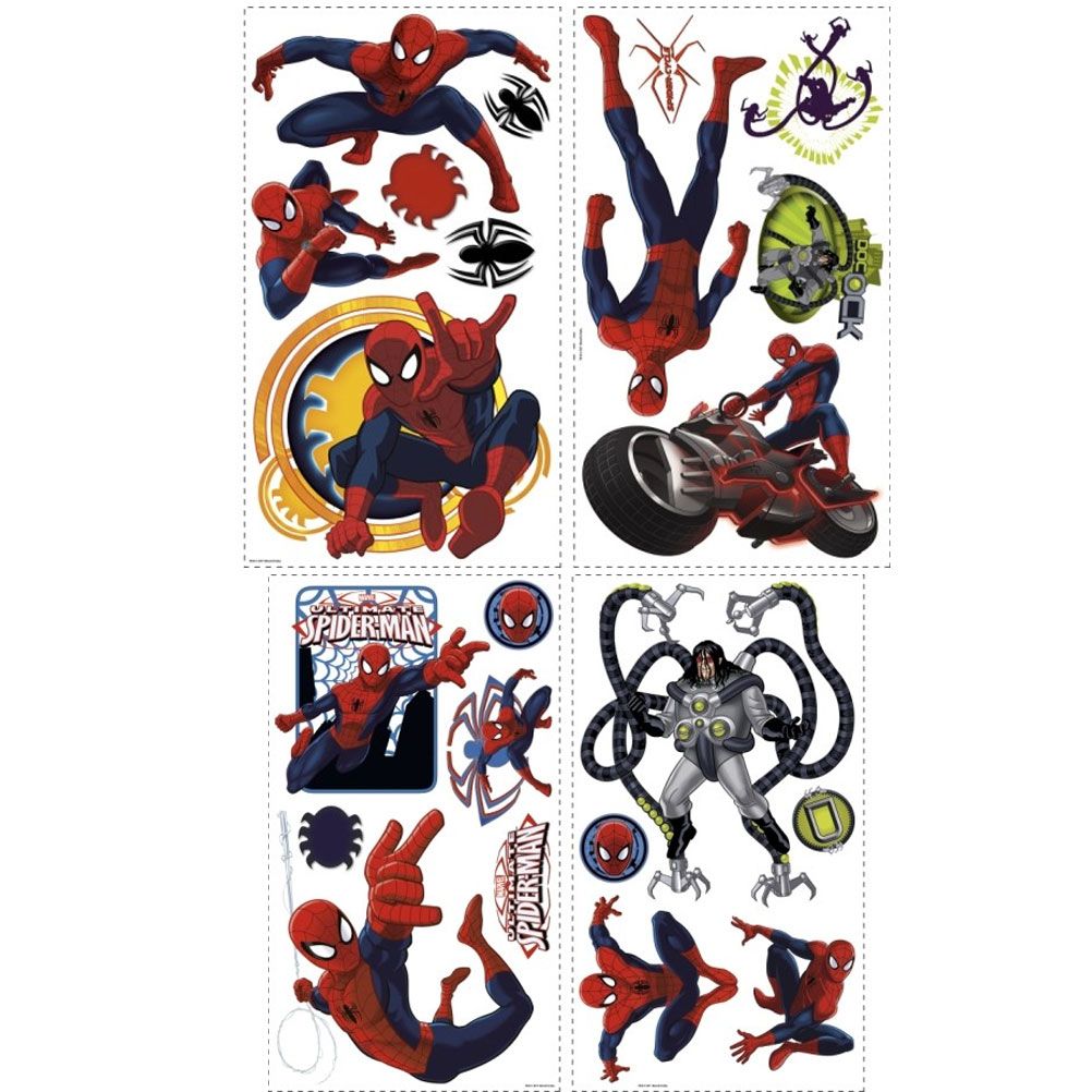 Stickers Muraux Spider-Man Effet 3D - 2 Feuilles Géantes, Repositionnables - Pour Chambre Enfant, Décoration - 2