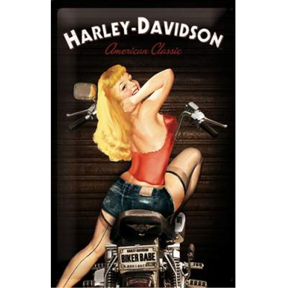 Plaque dcorative Harley Davidson Pin-up en mtal 30 x 20 cm