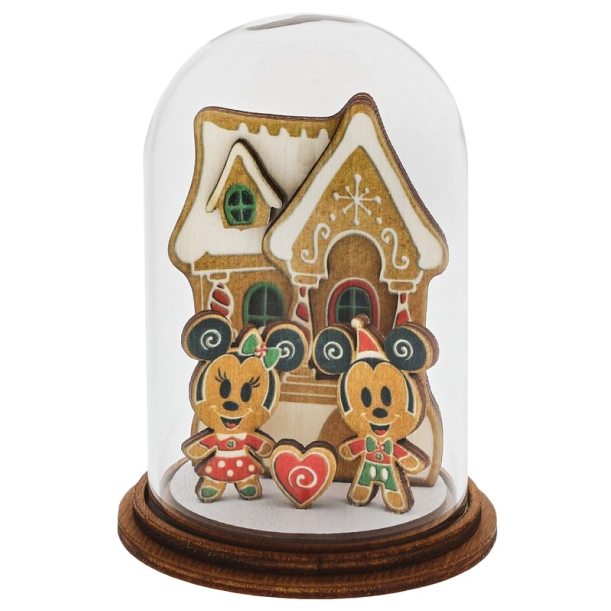 Cloche dcorative Mickey et Minnie en verre et bois 10 cm