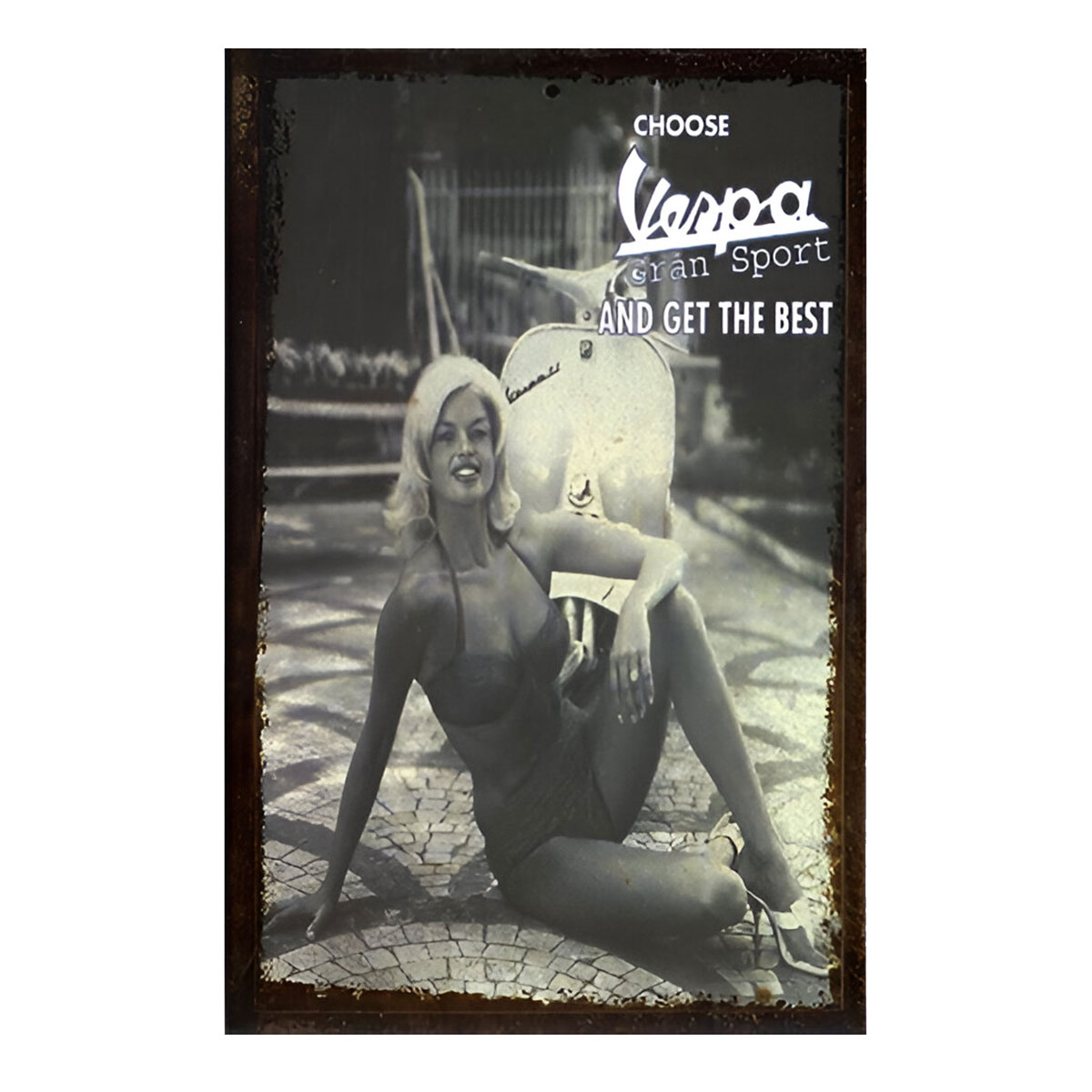 Grande Plaque mtal de collection Vespa Pin-up