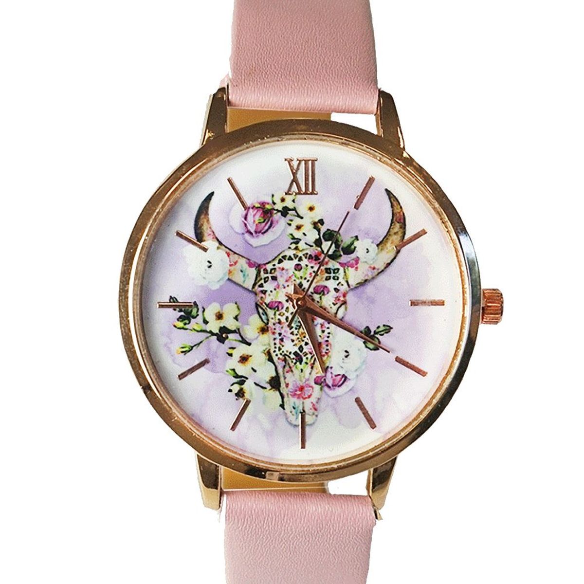 Montre femme fantaisie Boho - Tte de Buffle Rose