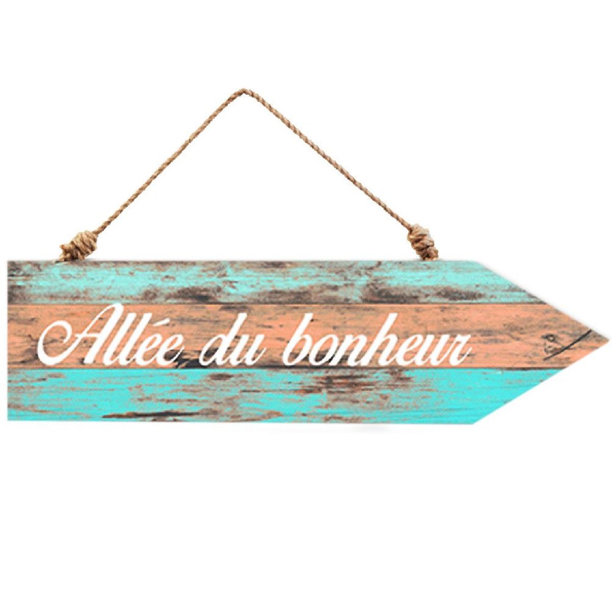 Flche en bois  suspendre Alle du Bonheur 30 x 8.5 cm