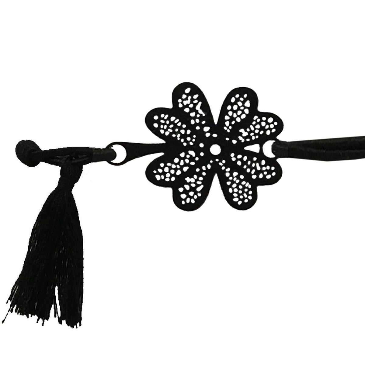 Bracelet Fantaisie filigrane noir lastique - Fleur