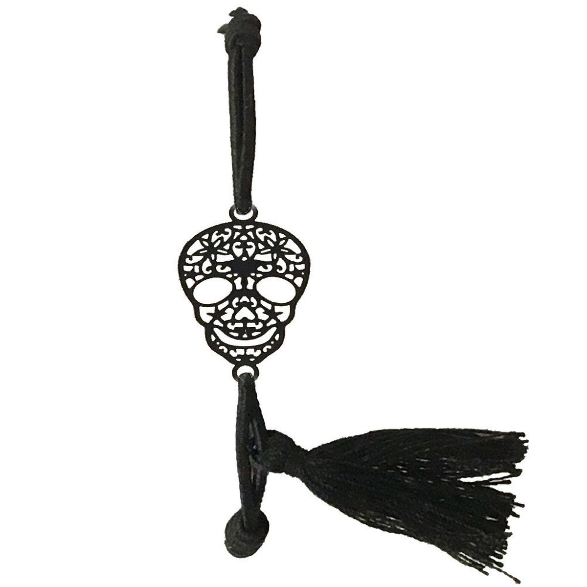 Bracelet Fantaisie filigrane noir lastique - Skull