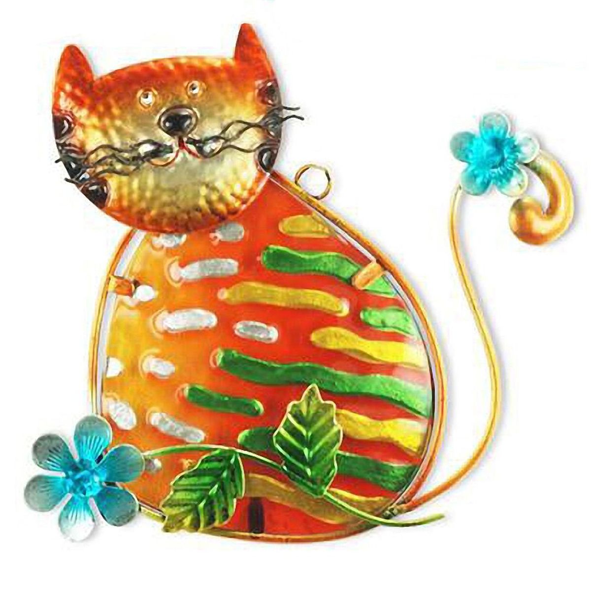 Decoration Murale Chat En Metal Et Verre Rayures Vertes 21 Cm Decoration Murale Chat En Metal Et Verre Rayures Vertes 21 Cm