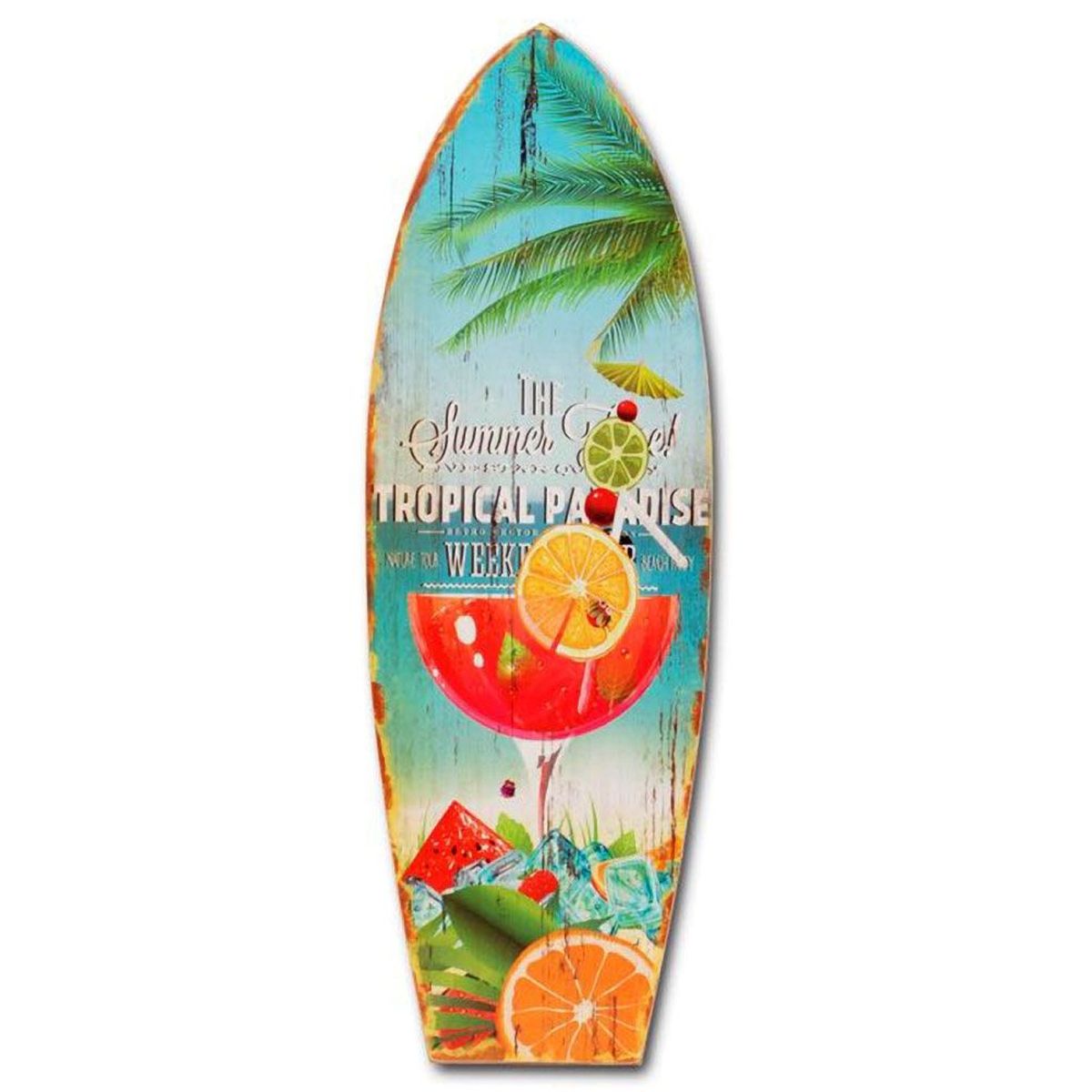 Tableau Déco Surf Vintage - Cadre Bois 60x30 Cm Thème Mer été Planche De Surf
