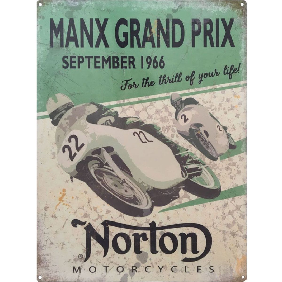 Plaque mtal Rtro Norton Manx Grand Prix 30 x 40 cm