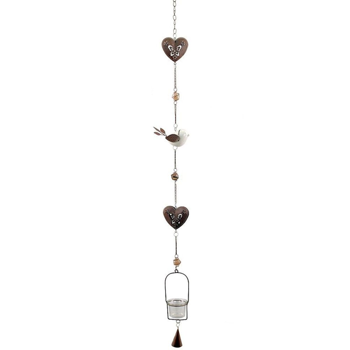 Suspension Photophore Coeur Papillon en mtal et verre 110 cm